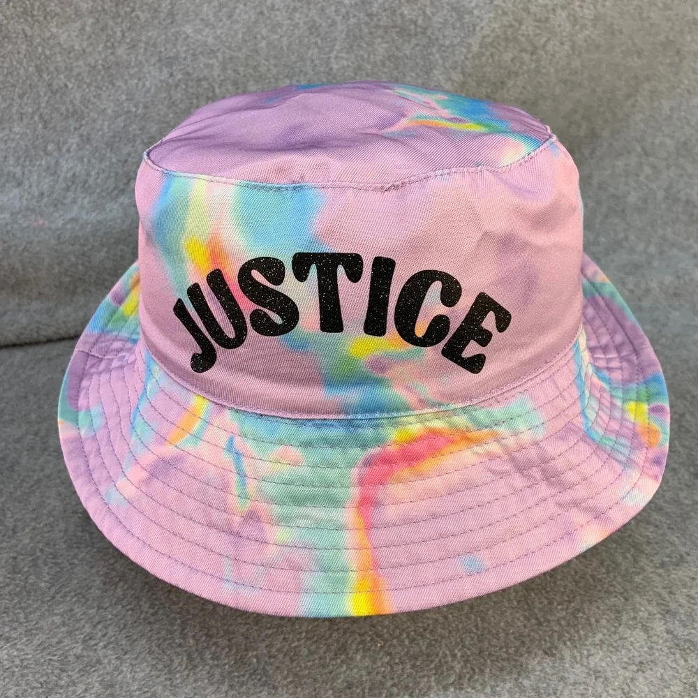 Justice Glitter Logo Girls Purple Tie Dye Bucket Hat Sun Cap OSFM
